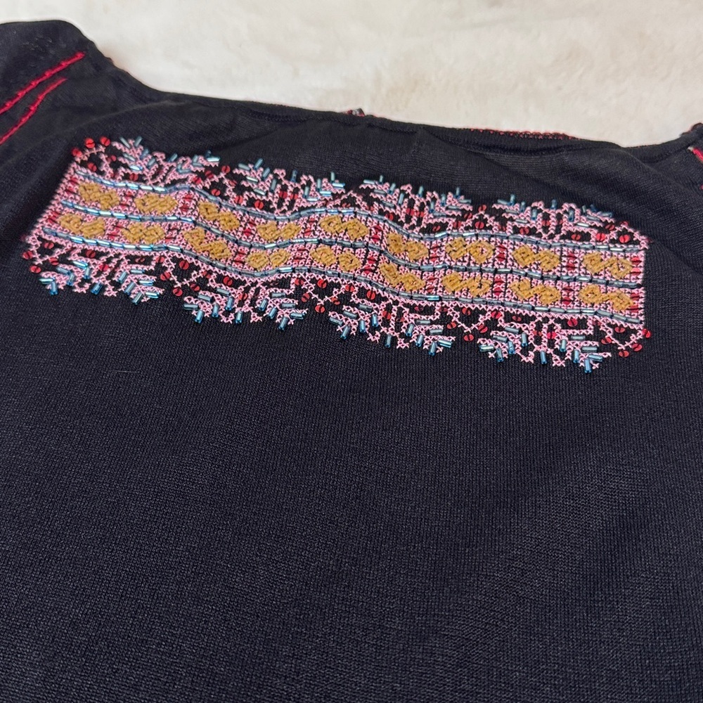 DKNY Beaded & Embroidered Silk Boho Peasant Blouse Festival Top, Flare Sleeves - Picture 10 of 16
